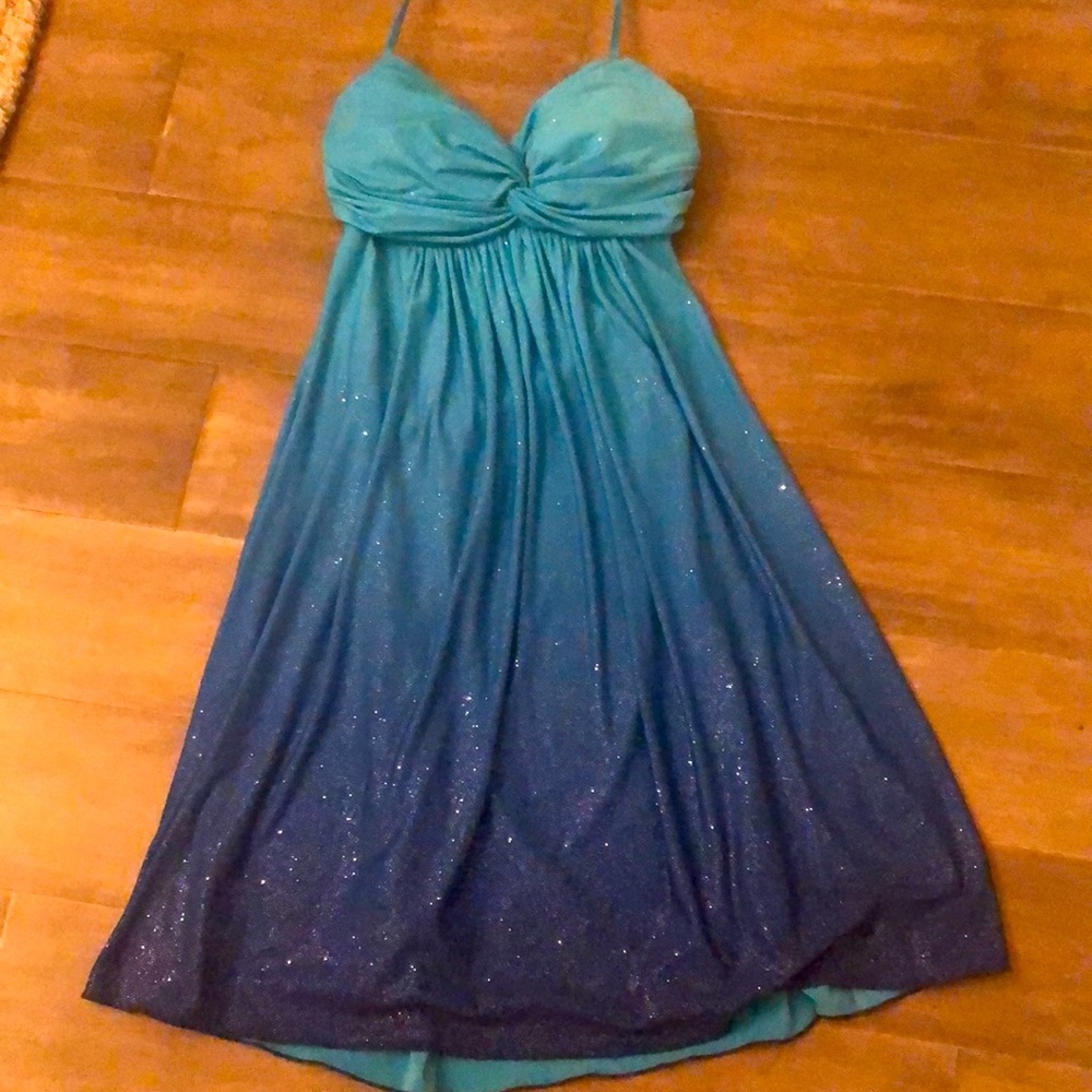 Shimmer Blue Prom Formal Homecoming Halter Dress